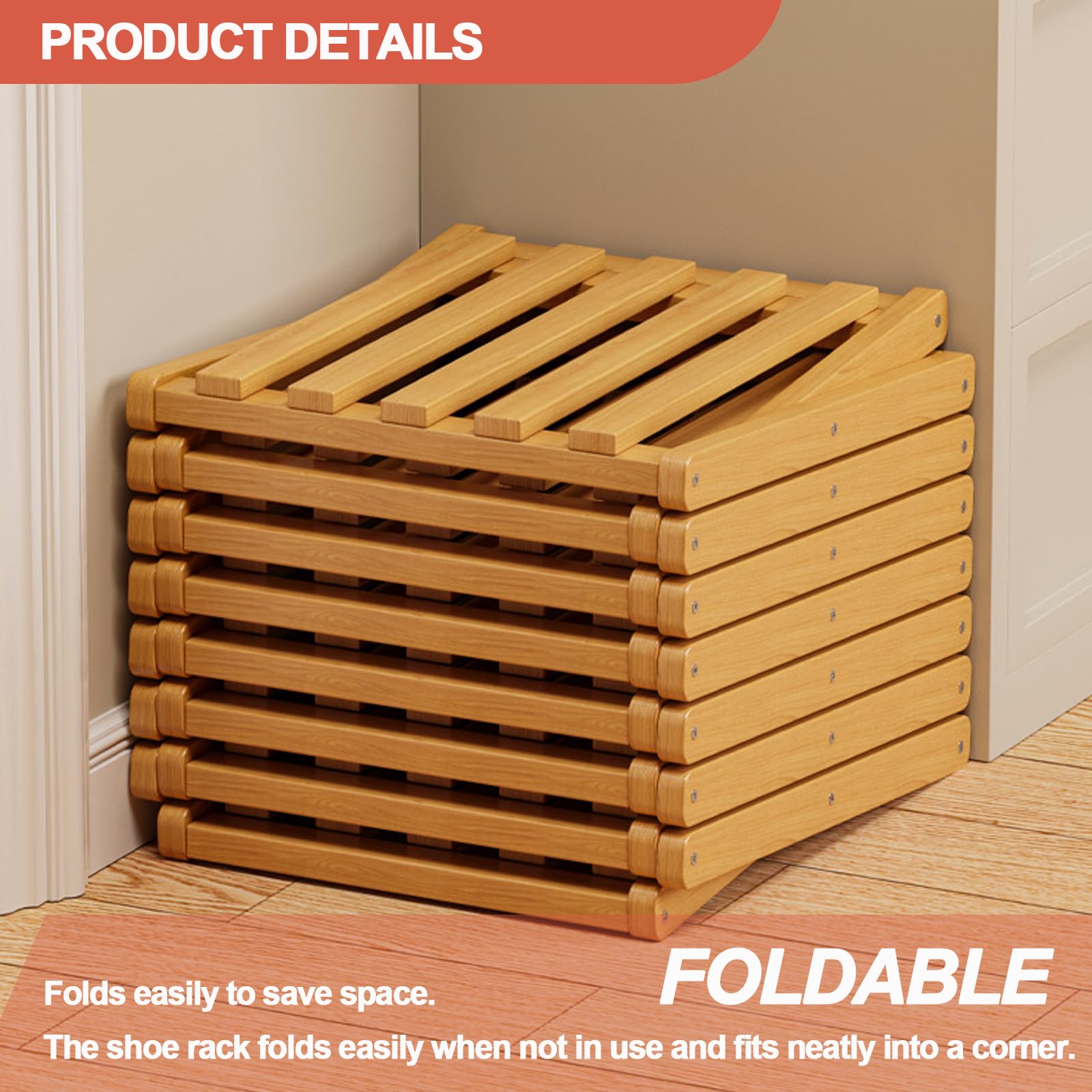 Scarpiera Pieghevole Stretta Verticale Salvaspazio Organizer In Bambù Struttura Stabile Scarpiera Angolare Pieghevole Senza Montaggio Per Piccoli Appartamenti Bagno Brown 8-tier