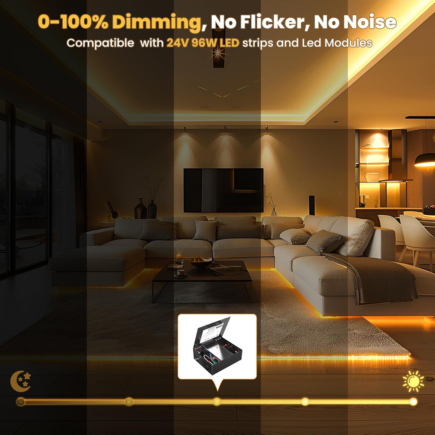 96W 24V Dimmable LED Driver, Triac ELV/MLV LED Transformer with Removable Junction Box Compatible with Lutron&Leviton Switches, Smooth Flicker Free Dimming & UL Listed, Class 2 - Image 4