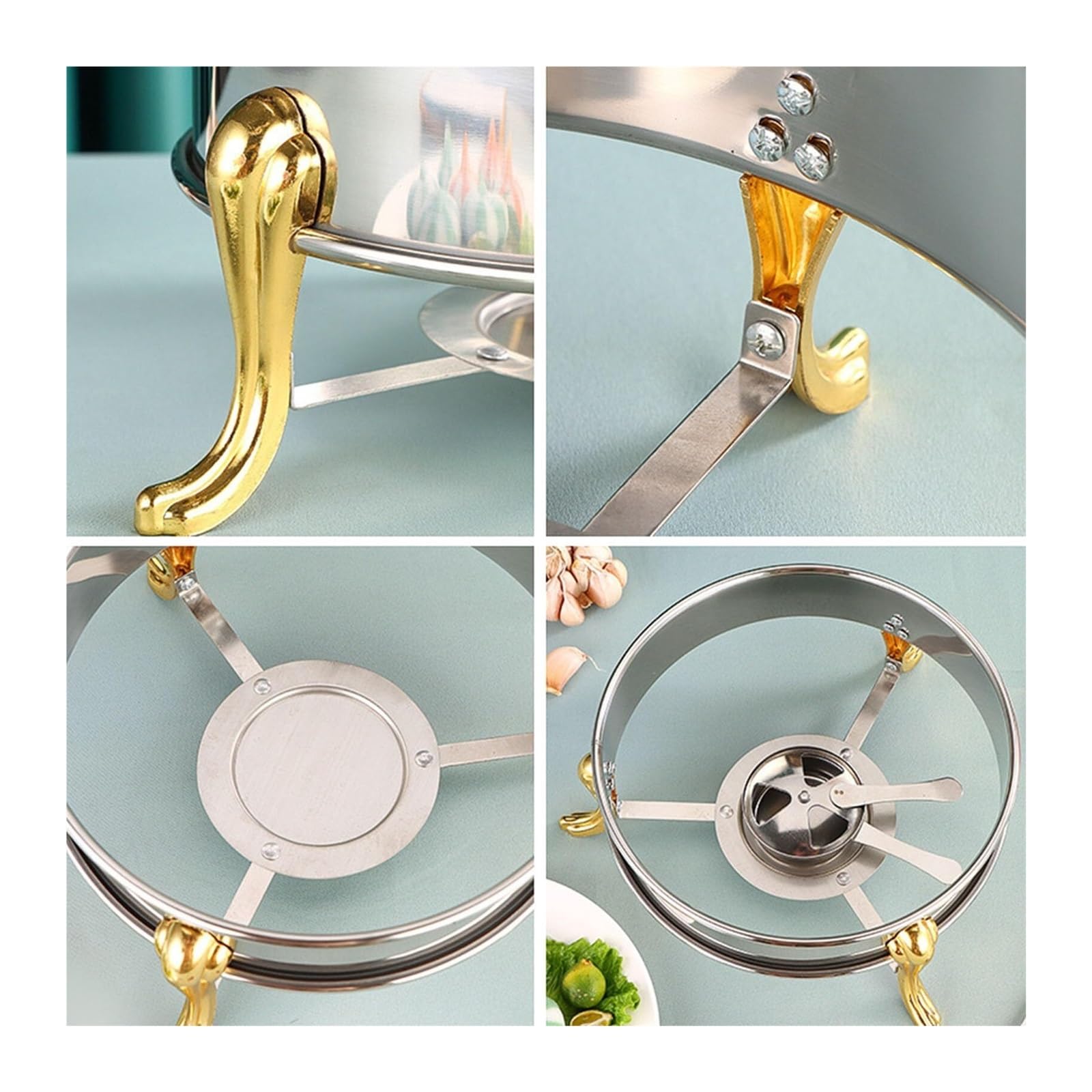 Scaldavivande Rotondo, scaldavivande Buffet Se Cucina a Buffet | Scaldavivande in acciaio inossidabile for server riscaldante for catering con coperchio(Gold,24cm)