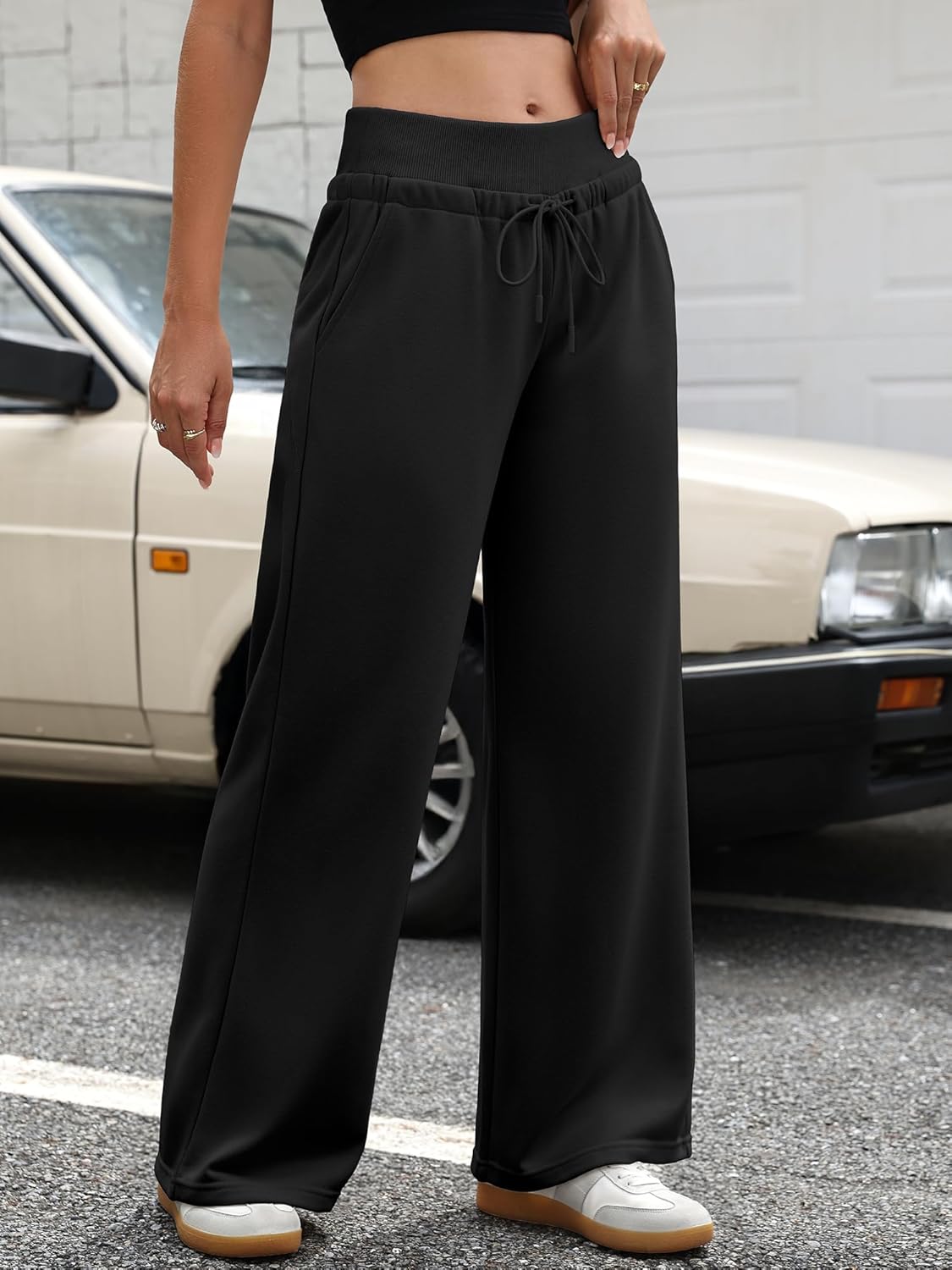 ELLEVEN Women's Wide Leg Sweatpants Low Rise Baggy Pants Drawstring Athletic Joggers with Pockets - Image 3