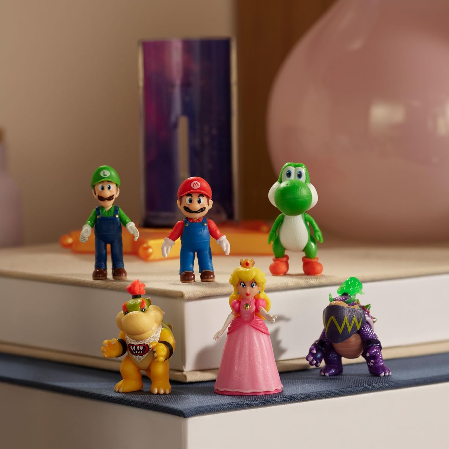 The Super Mario Galaxy Movie – 1.5” Mini Figures with Star Launcher Accessory 6-Pack Bundle - Includes Mario, Luigi, Yoshi, Princess Peach, Bowser Jr., and Wonder Bowser Jr.