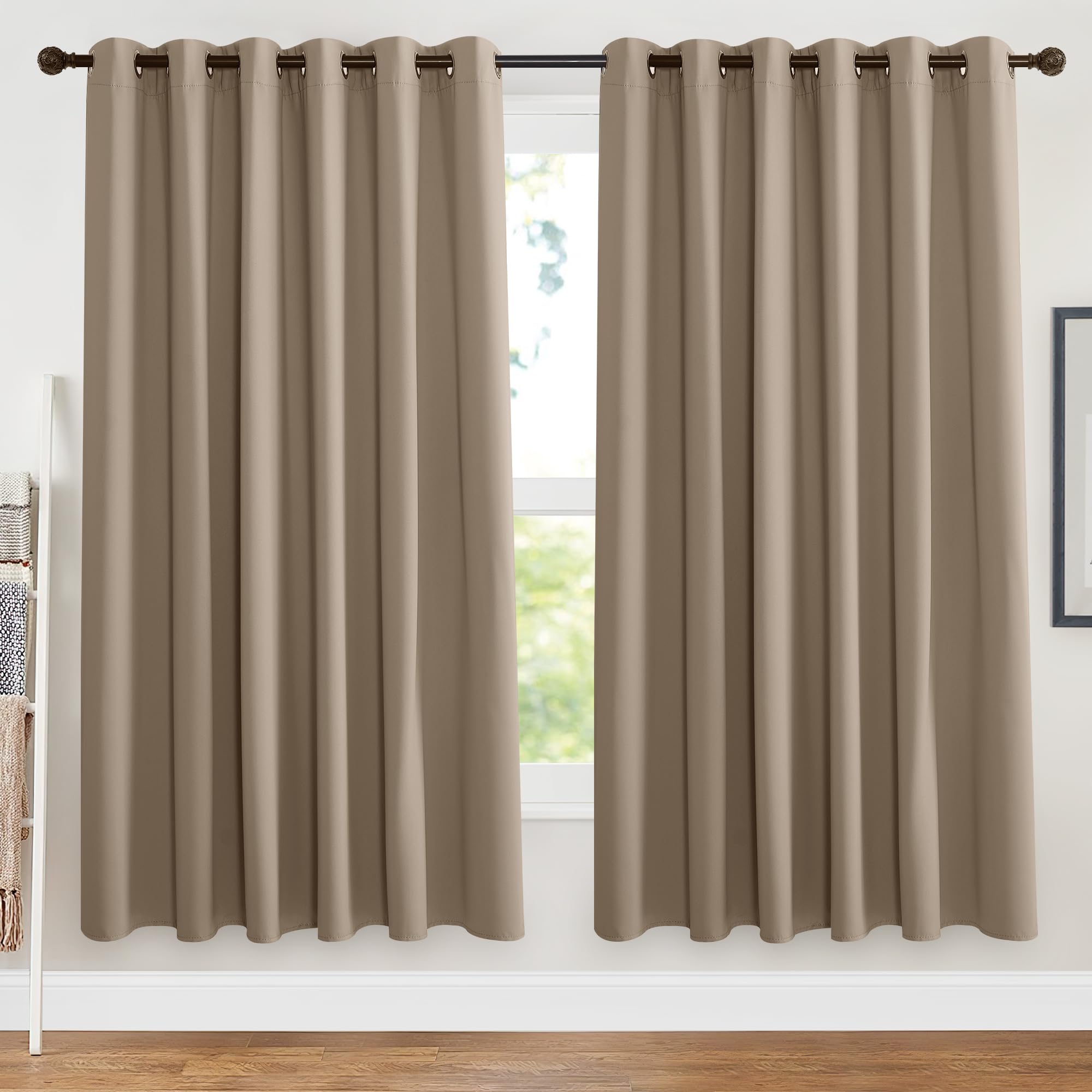 PONY DANCE Extra Wide and Long Living Room Curtains 90x72 Inch Eyelet Thermal Blackout Curtains for Room Darkening/Privacy Protection, 2 Panels, Mocha