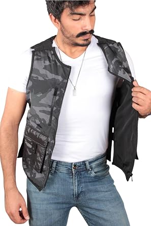 Erkek Kamuflaj Spor Yelek 518A    nce Kuma , Fermuarl  Geni   n Cep, Kapakl   ift Cep, Yan Lastikli Rahat Fit, G nl k & Outdoor Kullan m