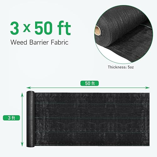 Miniatura 2 de Tela de barrera contra malezas de 5 onzas, 3 x 50 pies, tela de paisaje resistente de doble capa para jardín, invernadero, camino, control de malas