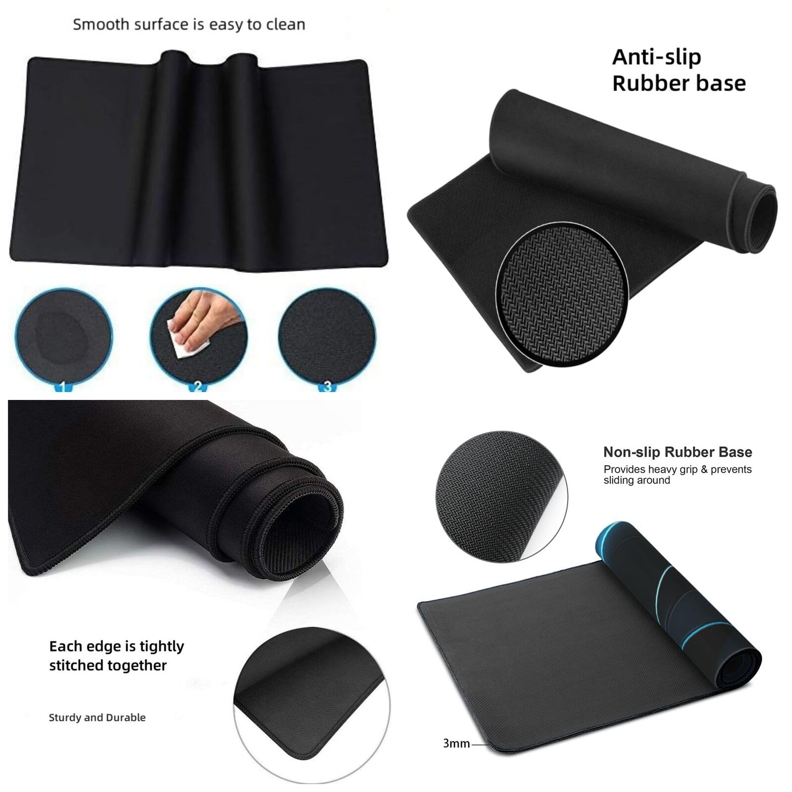 Tappetino Mouse XXL Grigio & Blu, 100 x 50 cm Tappetino da Scrivania G409 | Tappetino per Mouse, Base in Gomma Antiscivolo, Superficie Impermeabile, Bordi Cuciti, Tappetino Scrivania per Ufficio, Gioco