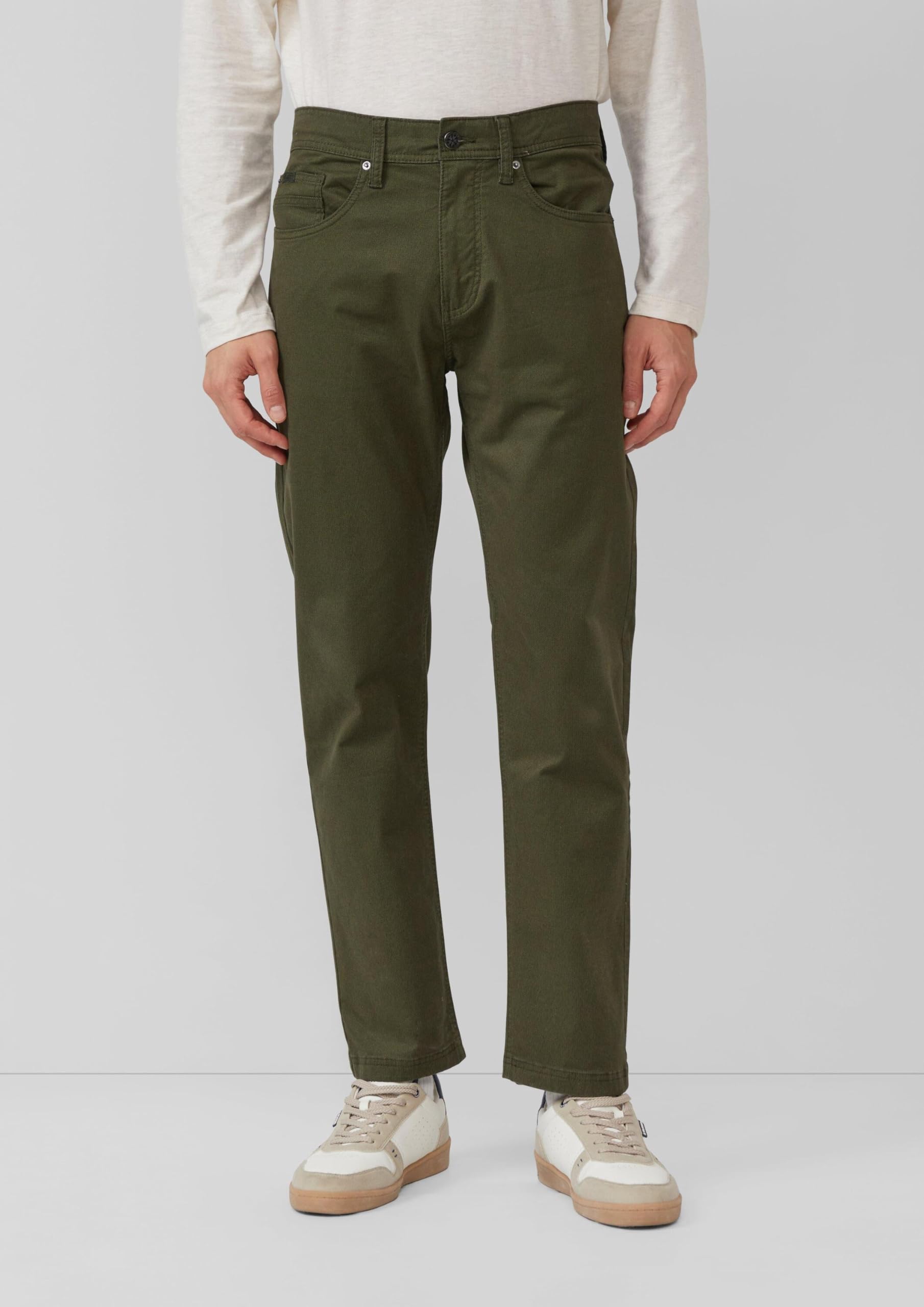 s.Oliver Regular Fit: Fein gemusterte Hose aus Baumwollstretch