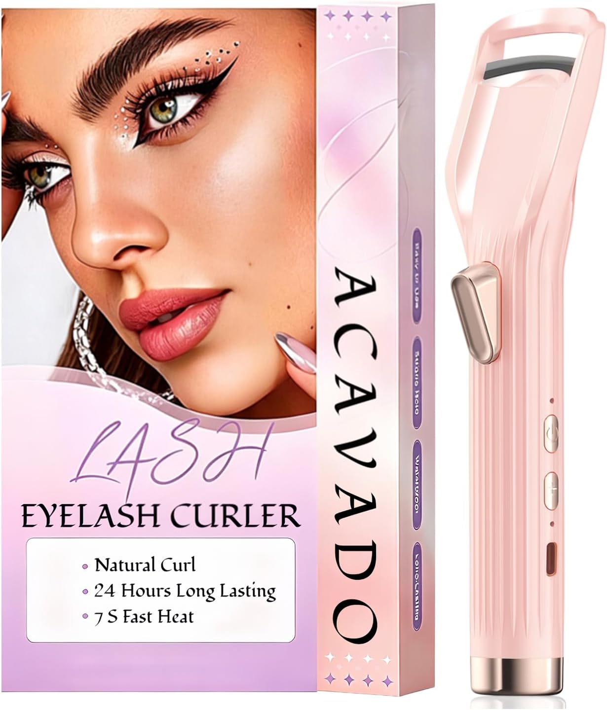 Heated Eyelash Curler Premium PRO - Fast Heat up in 8s - 24 Hours Long Lasting - Rechargeable Electric Eyelash Curler with Type-C, Innovative L Silicone, 2 Heat Modes, Gift for Women, Pink-DC