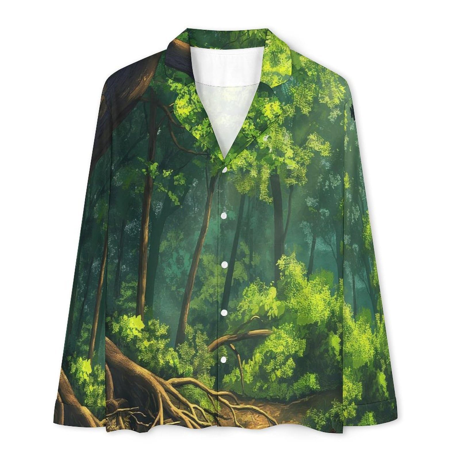 OLEETS Completo Pigiama da Uomo - Paesaggio Forestale Top E Pantaloni in 2 Pezzi Pigiama Casual E Ampio A Maniche Lunghe Morbido Autunnale E Invernale.