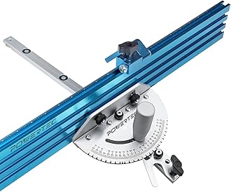 POWERTEC 71391 Table Saw Precision Miter Gauge System w/ 27 Angle Stops and 3/4”x 3/8”T-Slotted Miter Bar w/Removable T-Slot Plate; Includes 24”x 3” Multi T–Track Fence w/Scale, T-track Flip Stop