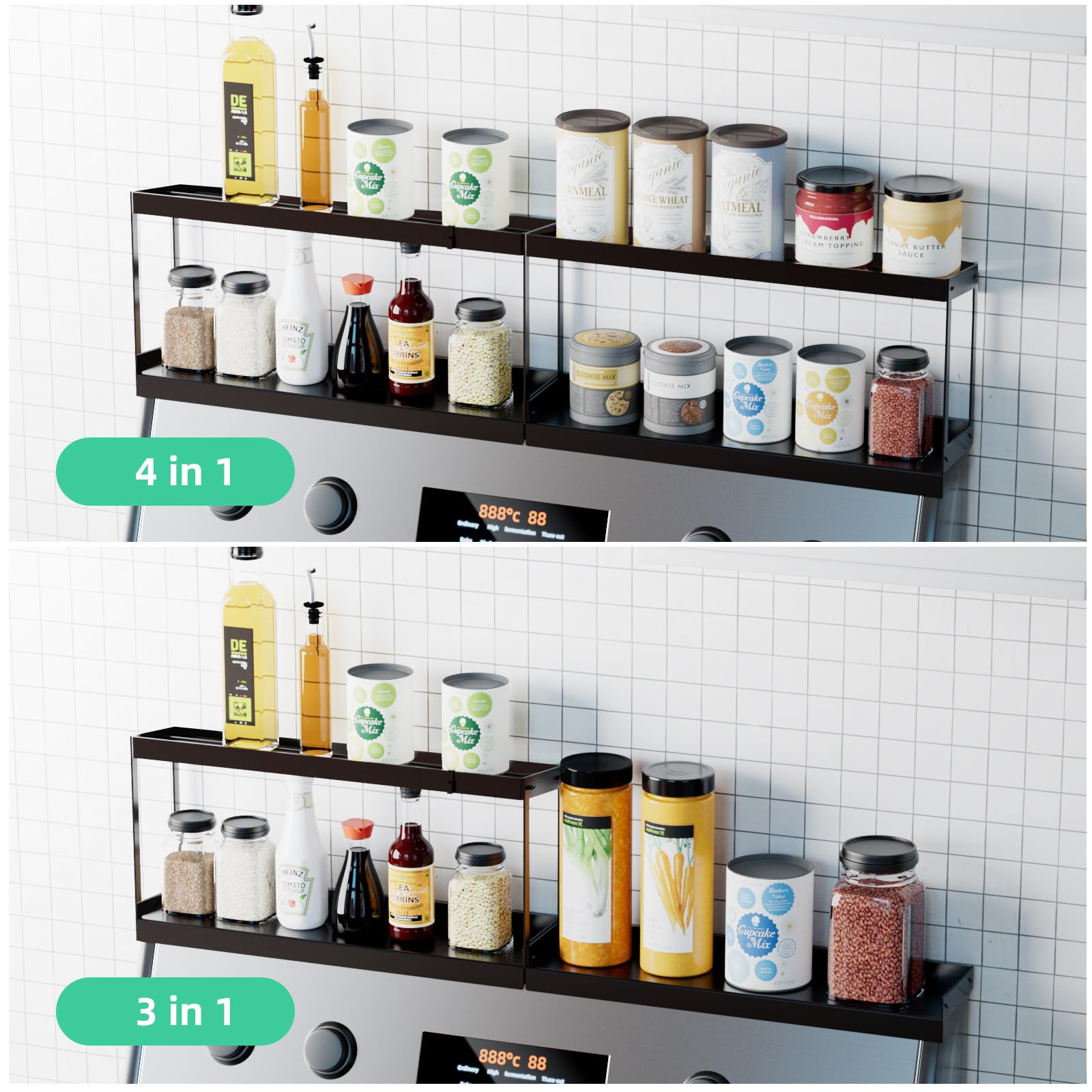 2-Tier Magnetic Shelf for Stove Top Organizer | Over Stove Spice Rack | Double Layer Kitchen Storage Solution | Suitable for Flat Stove | 30.3" Easy-to-Clean Oven Shelf