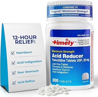 TIME-Cap Labs Acid Reducer & Heartburn Relief - Famotidine 20mg - for Adults & Children 12+, Helps with Acid Indigestion & Sour Stomach - Antacid Medicine Tablets (200 Count)