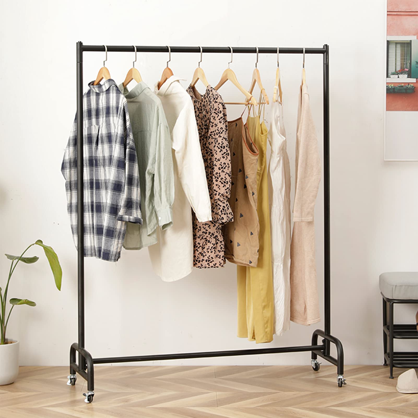Kleiderständer Moderner Kleiderständer aus Metall auf Rädern, Kleiderständer für den Einzelhandel, freistehender Kleiderständer mit Einer Stange für Schlafzimmer oder Boutiquen, einfache Montage (Gr