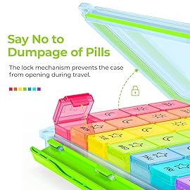 AUVON iMedassist Moisture-Proof Weekly Pill Organizer 4 Times a Day, Large 7 Day Pill Box Case with Portable Design for Travel, Removable Individual Containers Hold Vitamins, Supplements, Medications