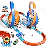 Car Race Track Set for Kids 3 4 5 6 7 8 9 Years Old，Racing Game car Toys，Boys Toy Girls 6-12，72PC DIY 34 ft Track with 4 Small Cars, Gifts for Kids 3-5
