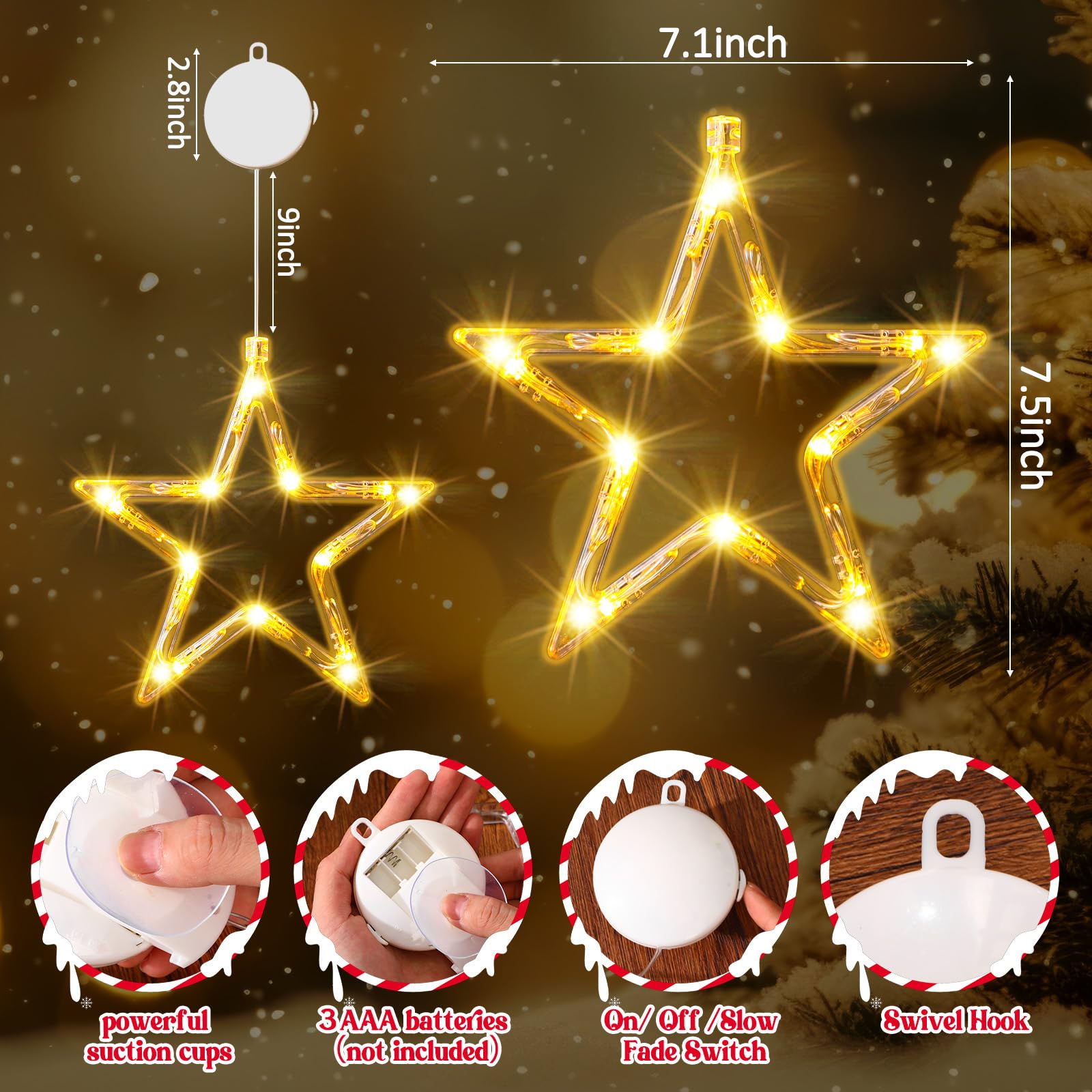 Tujoe 12 Stück Weihnachts-Fensterlichter, Dekorationen, beleuchtete Fenster-Silhouetten-Lichter mit Timer, Saugnapf, batteriebetrieben für Weihnachten, Urlaub, Neujahr, Innen- und Außenbereich