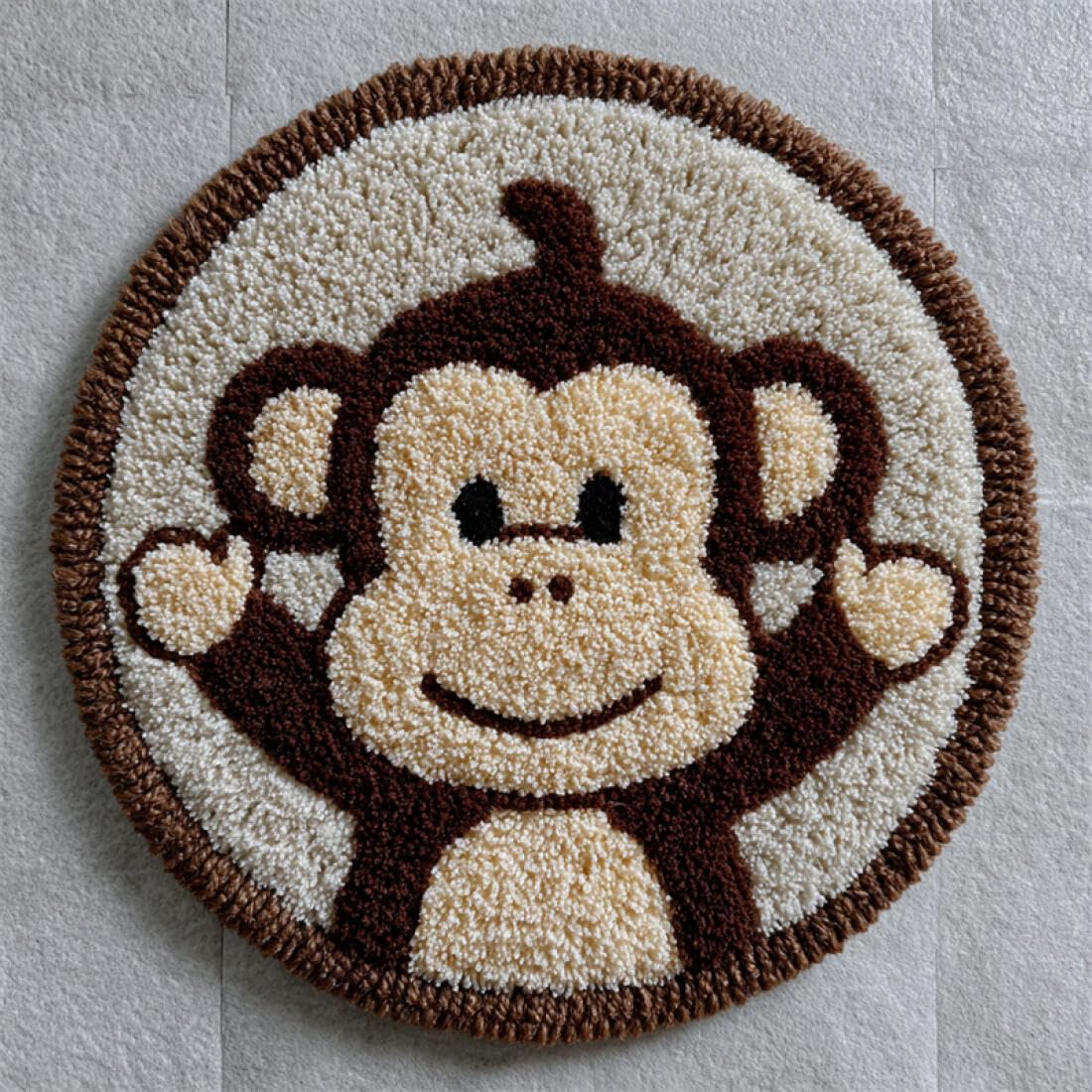 Rqwybcaxn DIY Latch Hook Rug Making Kits for Beginners Animal Embroidery Set Cartoon Monkey 60x60cm Round Large Rug Making Kits Bedroom Handmade Gift