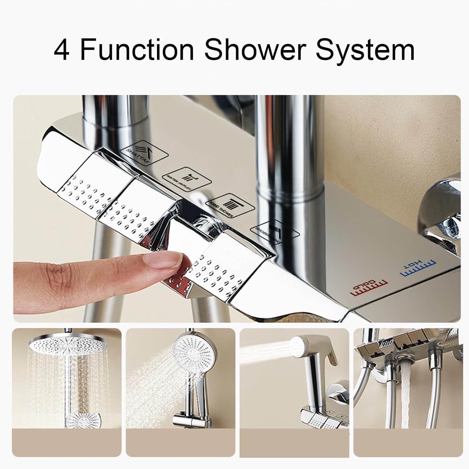 Shower System, Wall Mounted Bathroom Shower Faucet Set 4 Functions Shower Fixtures Chrome Shower Kit with Valve and 3 Modes Handheld Shower Head, Bathtub Faucet, Rain Shower Head