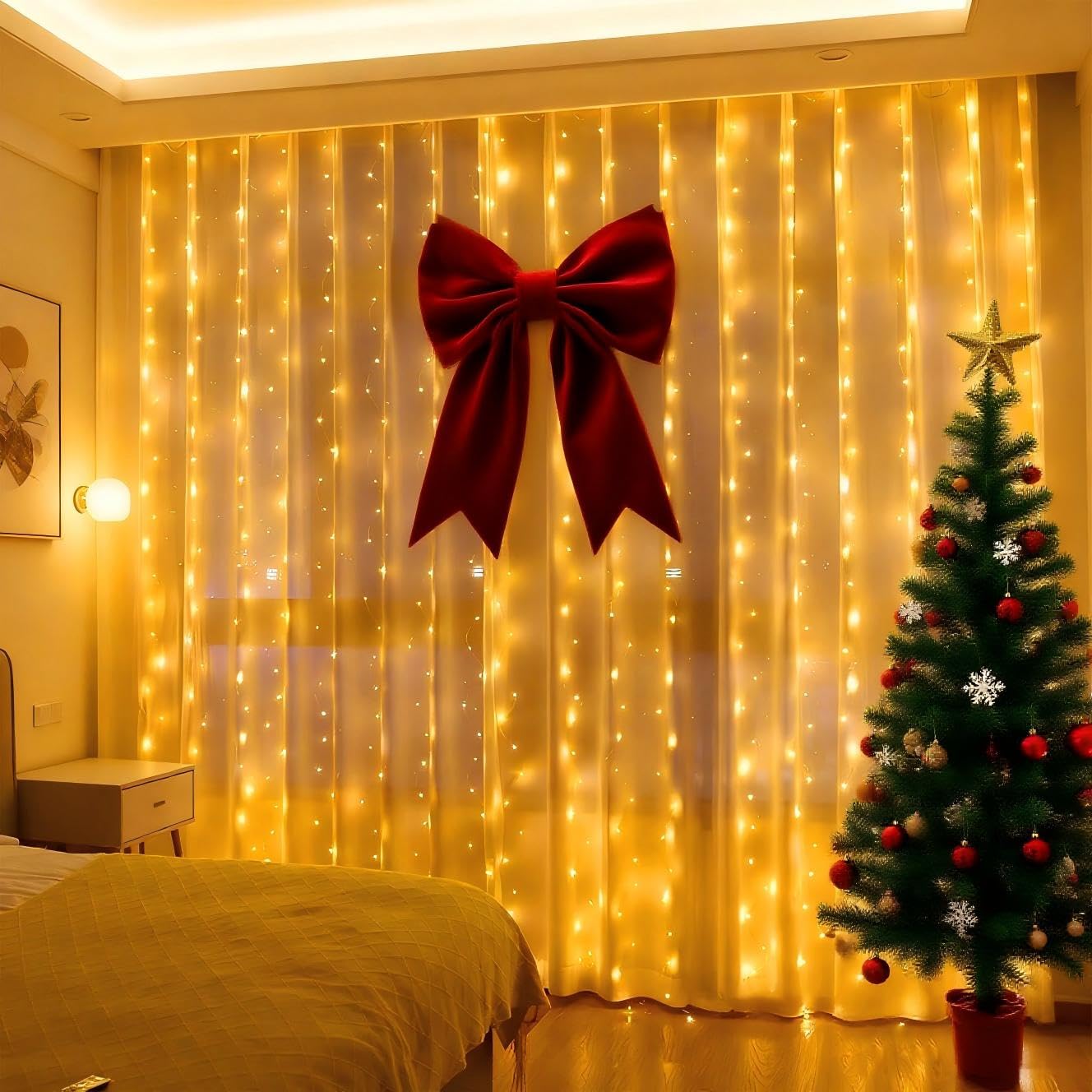 Songlypian Lichterketten Vorhang Lichterkettenvorhang,für Weihnachten Party Innen und außen Deko