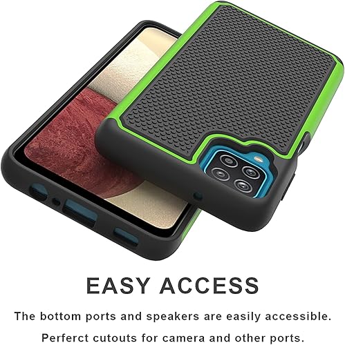 Miniatura 4 de Huness Funda para Samsung Galaxy A12 + protector de pantalla de vidrio templado, armadura duradera y funda resistente contra impactos (verde)