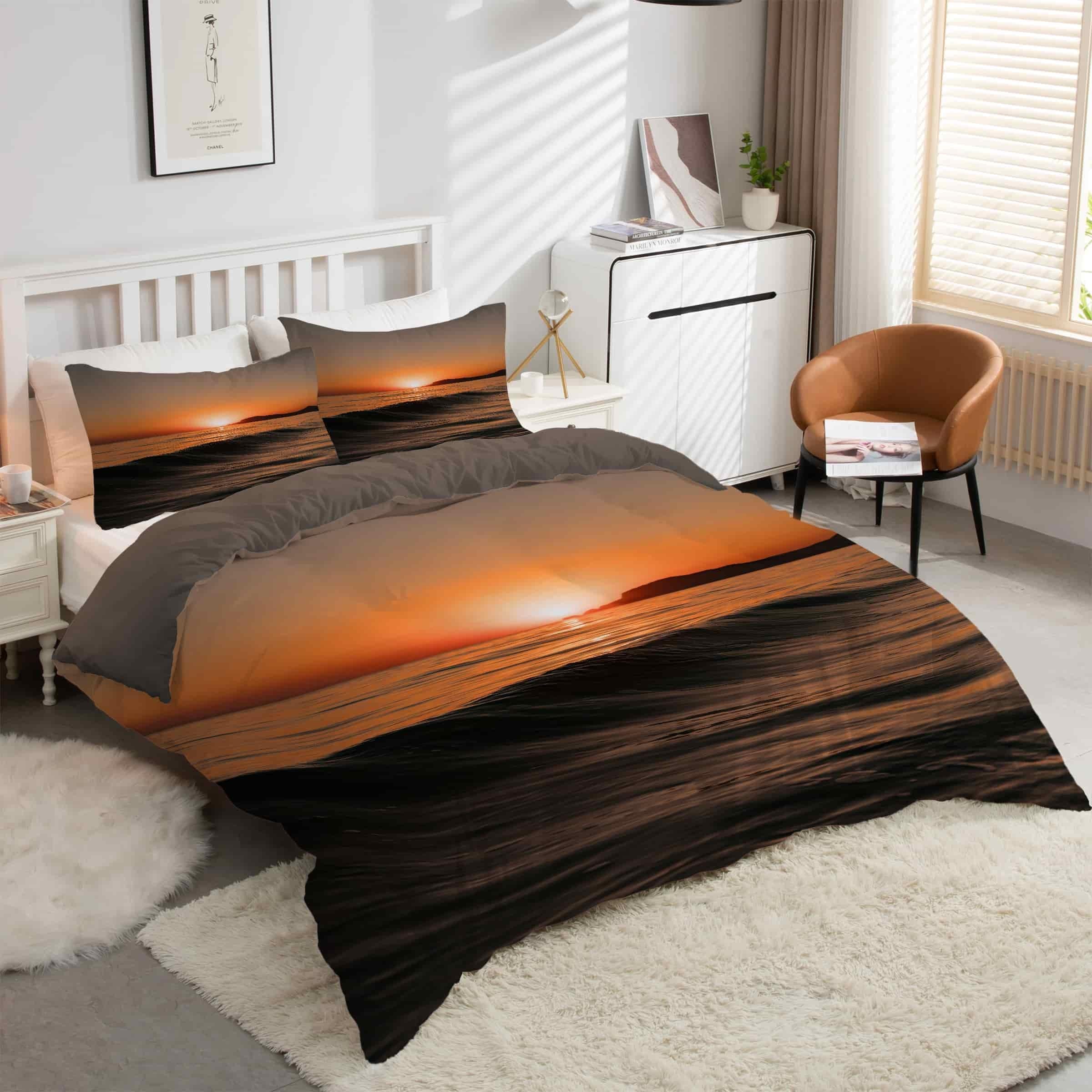 Housse Couette en Microfibre Douce pour une chambre lumineuse au décor horizon