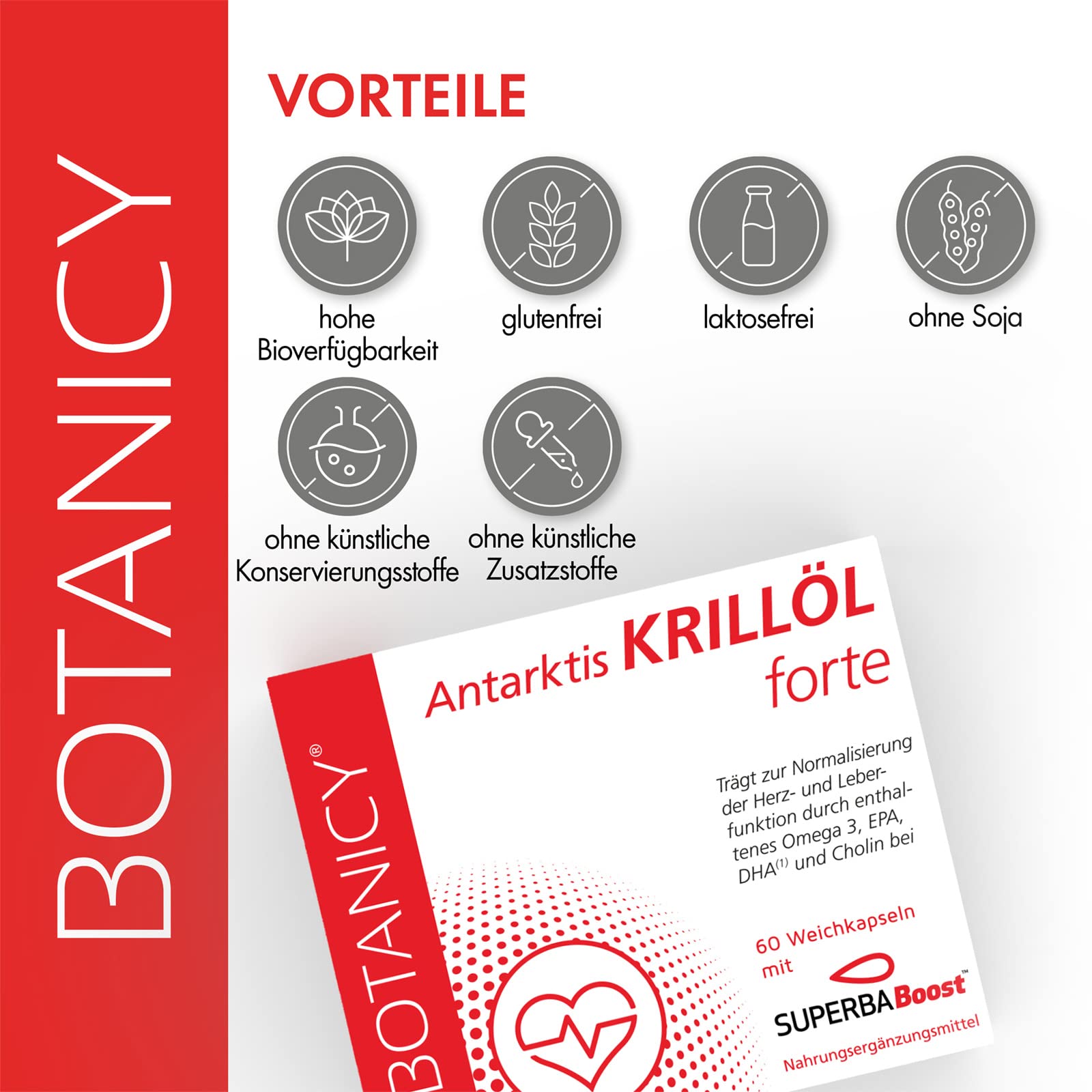 Omega 3 Krillöl Kapseln - 60 Stück - Antarktis Krillöl Forte - Für Herz und Leber - Superba Boost™ Omega 3 Öl aus Krill - Omega-3-Fettsäuren DHA & EPA, Astaxanthin & Cholin
