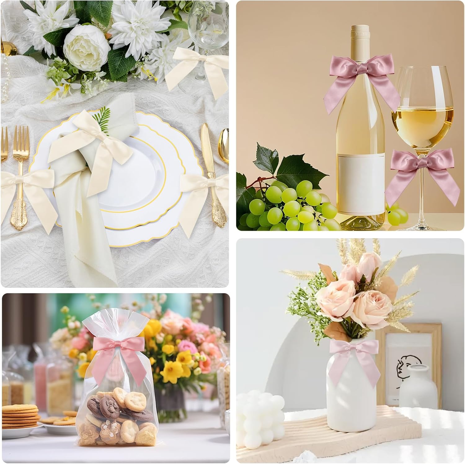 50 Pcs Twist Tie Bows, 3.5 Inch Satin Ribbon Bows,Dusty Rose Bow for Gift Wrapping, Pretied Premade Craft Bow for Treat Bags, Wedding Decor, Birthday, Bridal Shower Favors, 5 Colors - Image 5