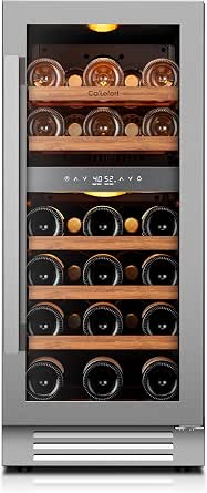 Ca'Lefort 15 Inch Wine Fridge, 28-Bottle Dual Zone Wine Cooler Refrigerator