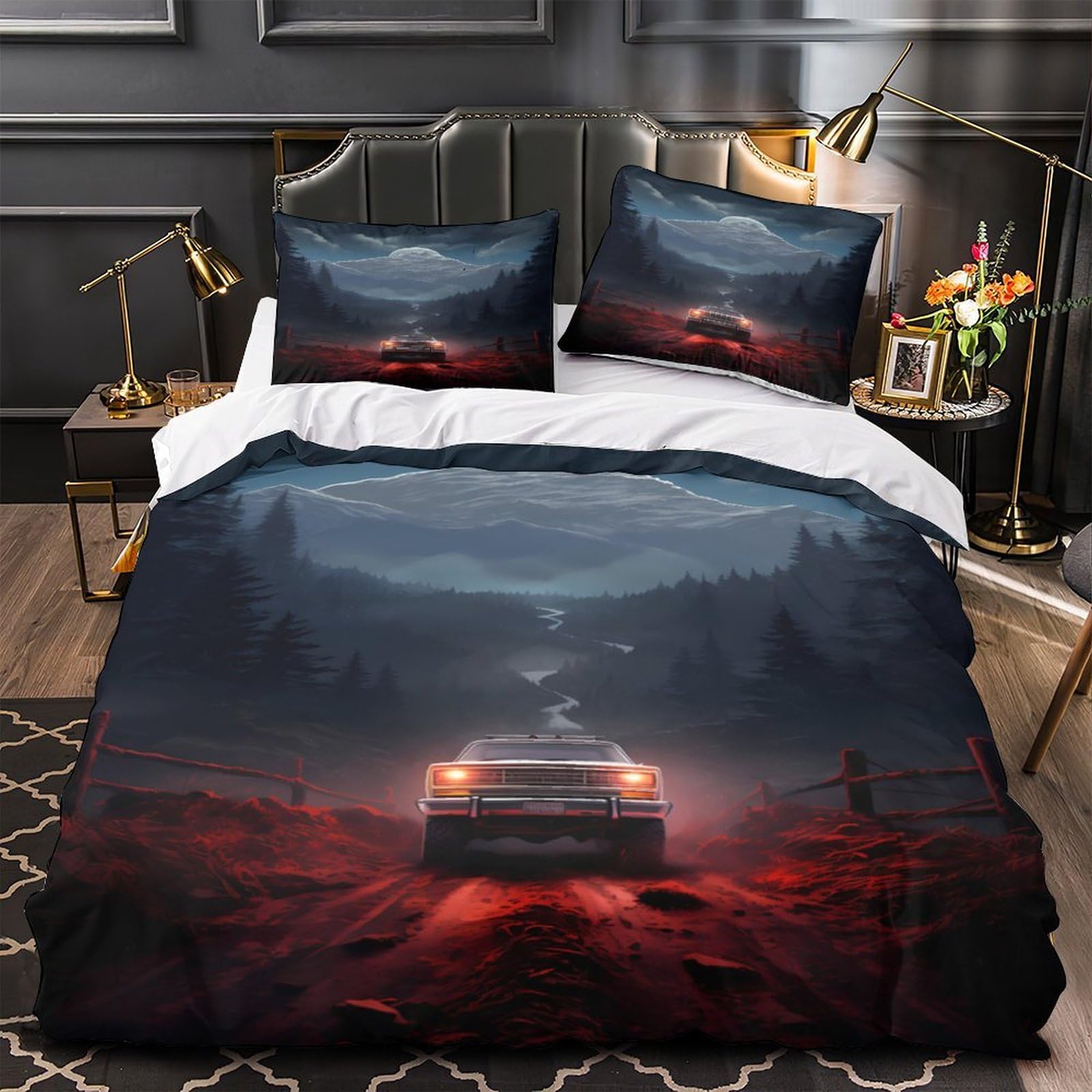 Housse de couette 3D Terre-Neuve parure de lit 200x200cm pour couple
