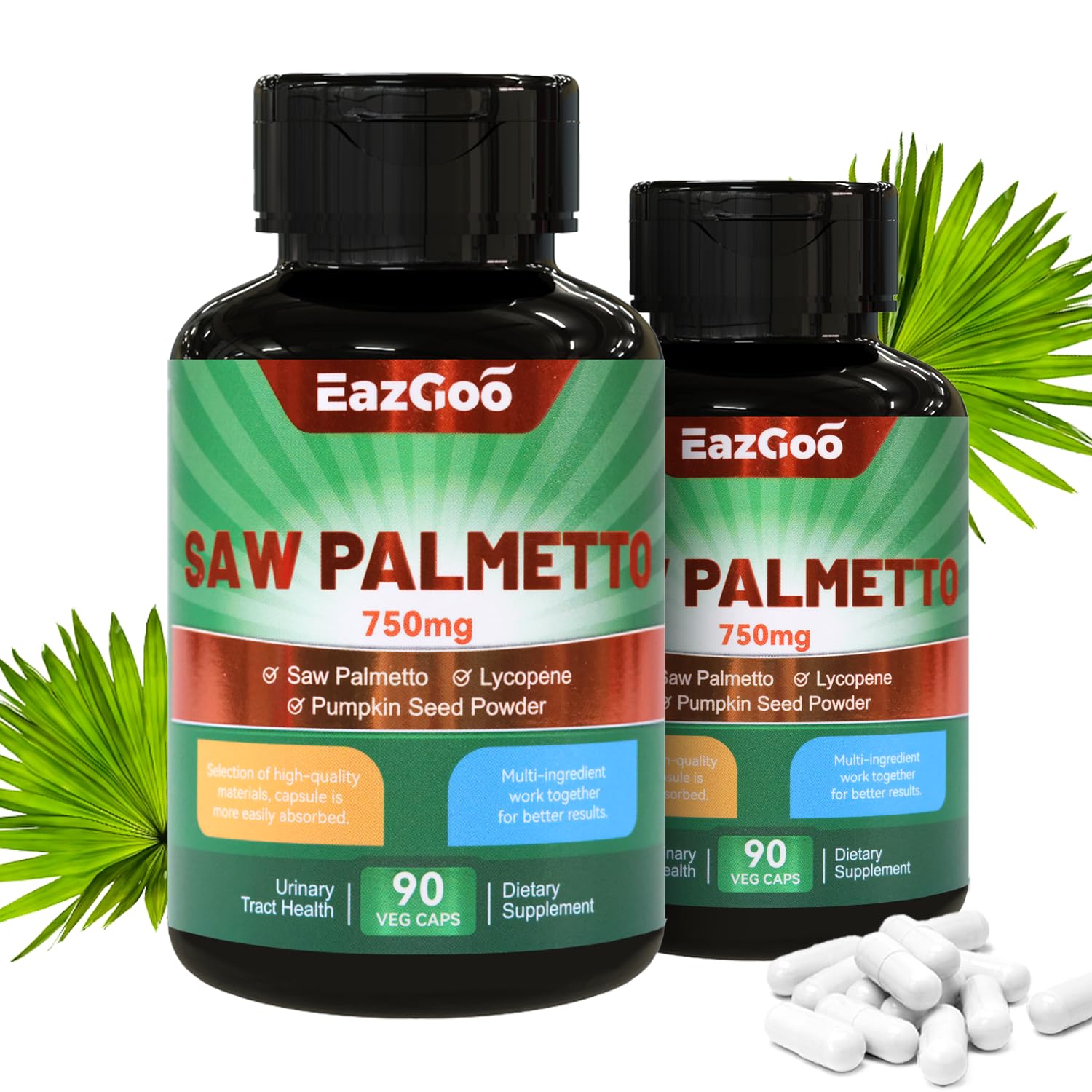 Saw Palmetto Supplement, Saw Palmetto Extract 750mg 180 Count Capsules 90 Count (Pack of 2)