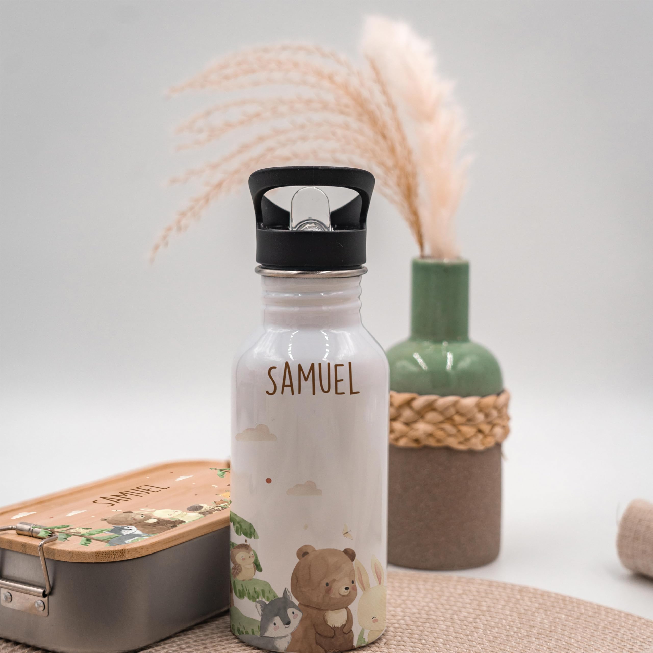 Kidsmood - Personalisiertes Trinkflasche & Brotdose Set, Edelstahl Brotdose Kinder mit Fächern & Trinkflasche Kinder Personalisiert mit Namen – Geschenk zur Einschulung Junge & Schultüte Mädchen