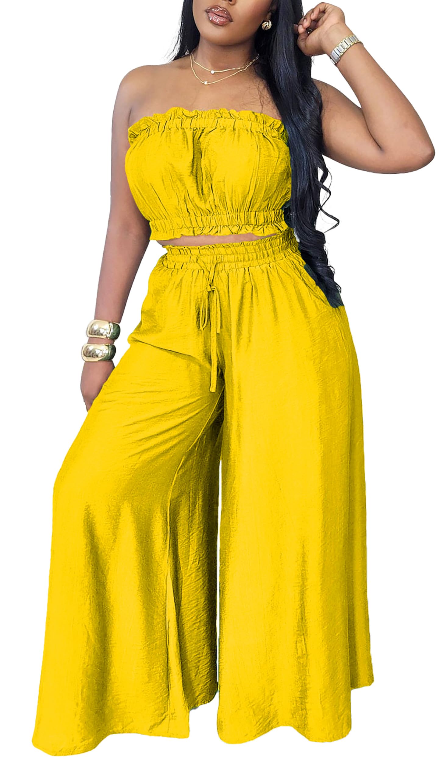 Two Piece Sets for Women Summer Outfits Crop Tops and Wide Leg Pants Sets Sexy Jumpsuits Vacation Outfits with Pockets