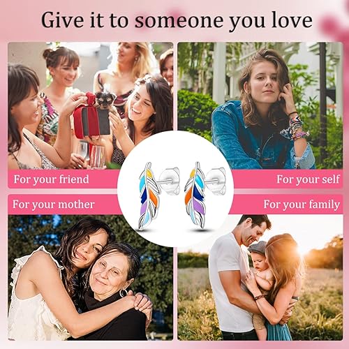 Miniatura 5 de NARMO Aretes de mariposa de plata de ley 925 con borlas de luna y sol, aretes de tuerca con clip para la oreja, aretes de plumas coloridas para mujer