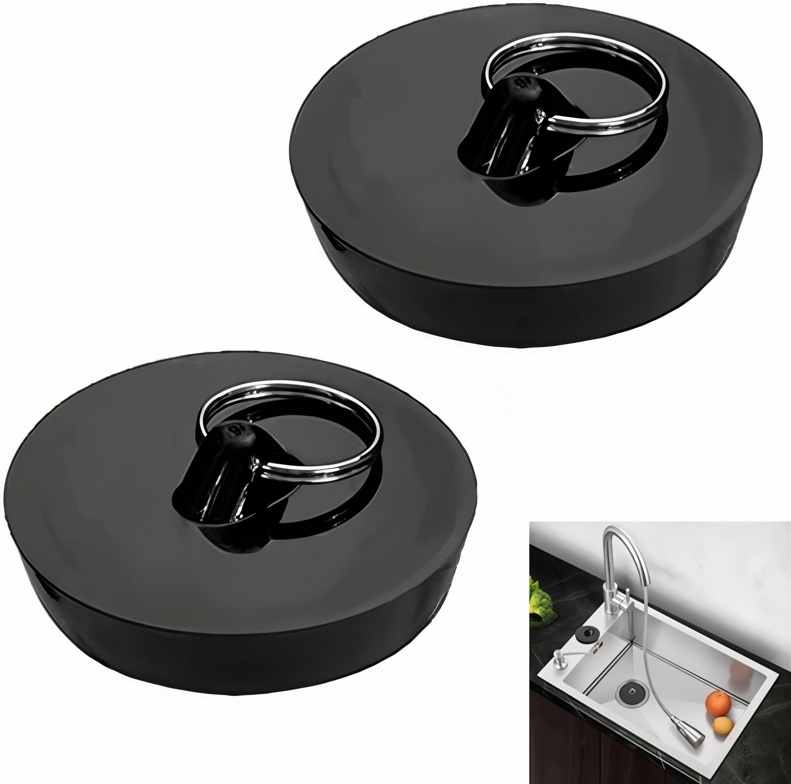 Marjantech Black - 2 Pcs Bathtub Plug – Kitchen Sink Plug Replacement – Drain Stopper For Kitchen Sink, Wash Basin [Size 42Mm To 45Mm]