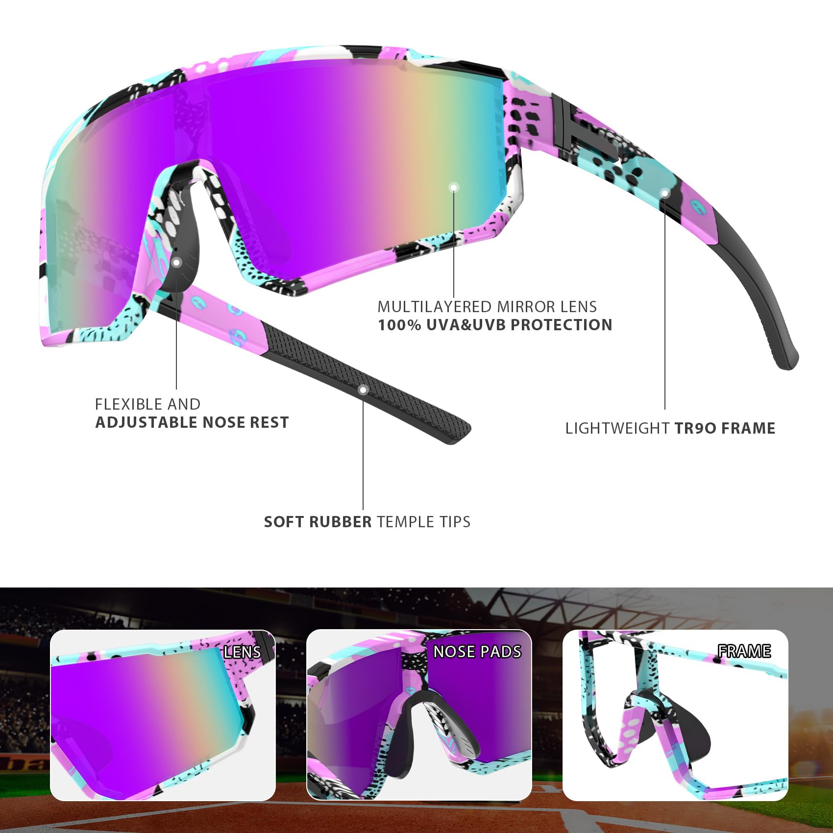 Gafas de sol de béisbol juveniles, gafas de sol deportivas polarizadas para niños, gafas de protección UV400 para niños y niñas, sóftbol y ciclismo