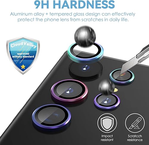 Miniatura 7 de CloudValley Protector de lente de cámara para Samsung Galaxy S22 Ultra 3+2, anti arañazos HD vidrio templado trasero cámara protectora cubierta de