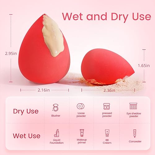 Miniatura 5 de BEAKEY Juego de 5 esponjas de maquillaje, esponja de belleza de mezcla de base, 12 esponjas de polvo para polvo facial, soplo de maquillaje