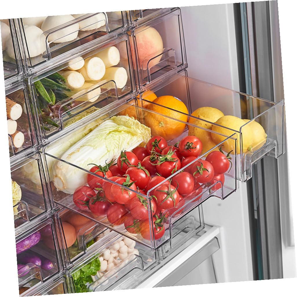 BESPORTBLE Contenitore Cassetto Frigorifero Trasparente Medio Scatola Conservazione Alimentare per Frutta e Verdura Organizer Salvaspazio per Cucina e Congelatore Facile da Pulire e