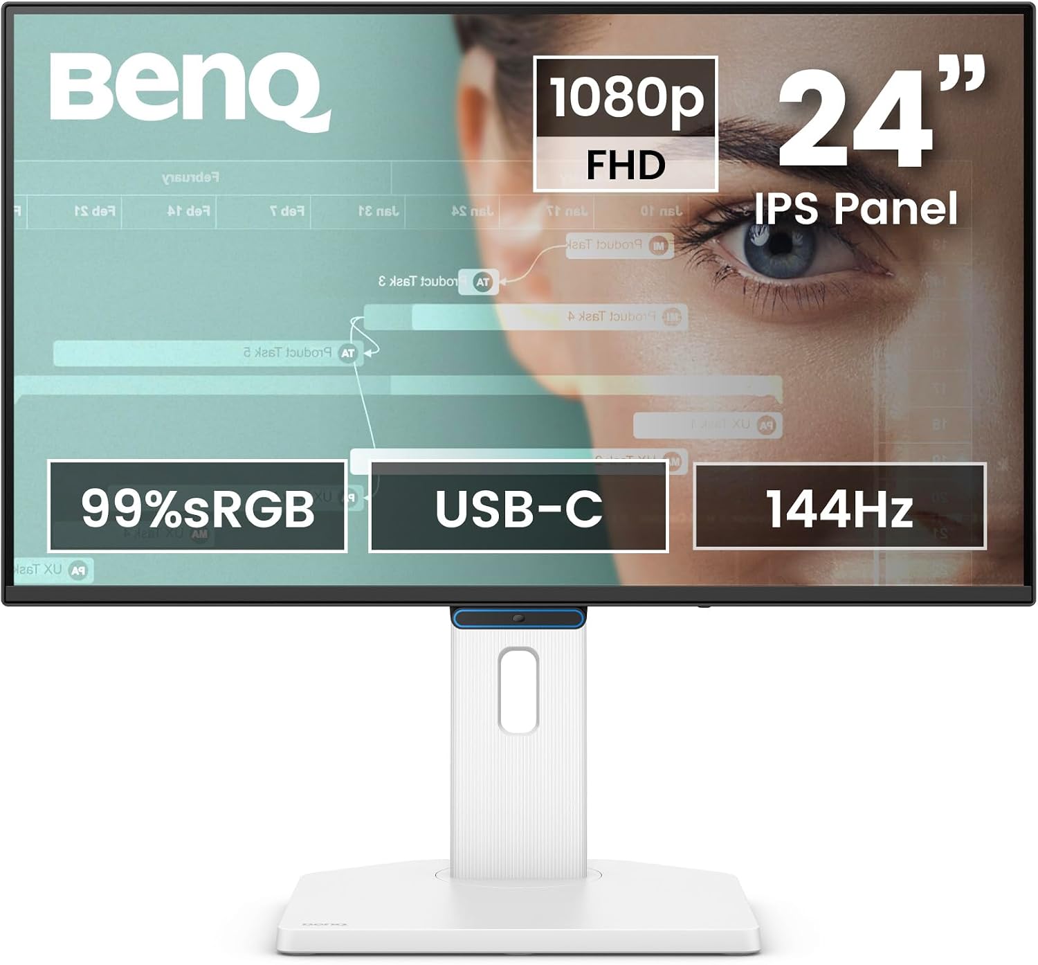 BenQ GW2490TC 23.8" IPS Computer Montior, 1080P FHD, 144Hz, Height and Tilt Adjustable, Home Office, USB-C, Visual Optimizer, Flicker-Free, Low Blue Light, Ultra Slim Bezel, TUV-Certified, Eye-CareU