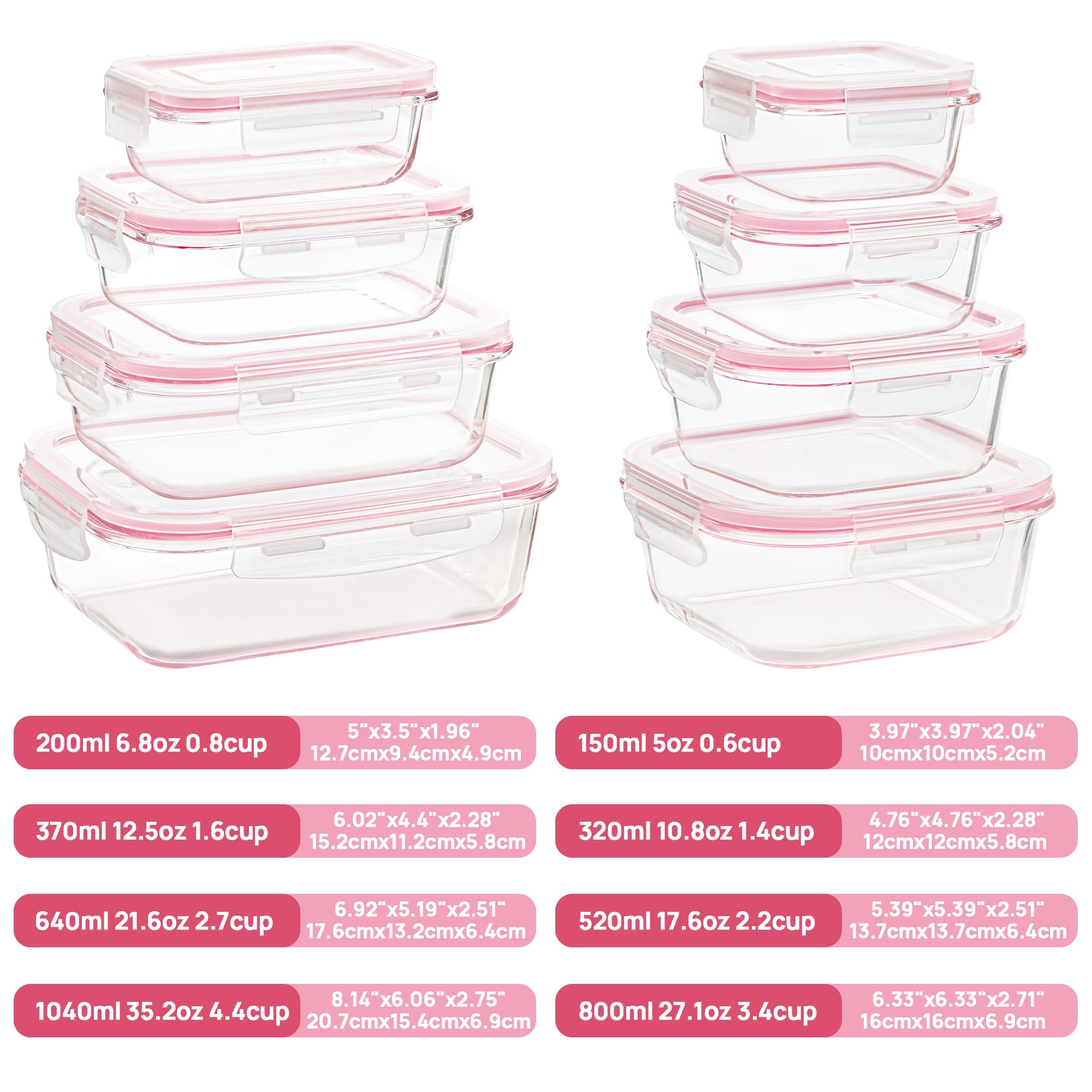 Vtopmart Confezione da 8 contenitori in vetro per alimenti