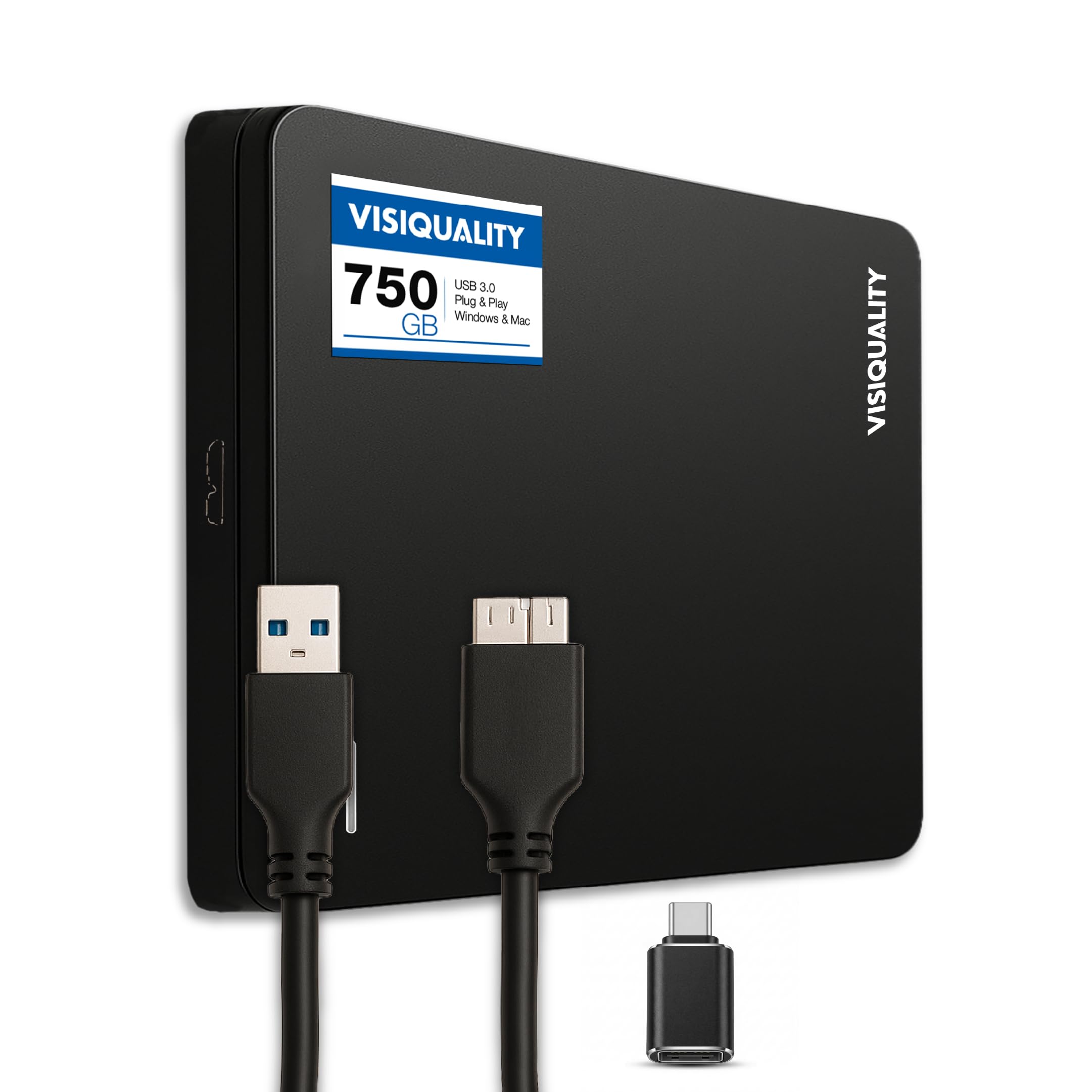 Disco Duro Externo Rápido 750GB HDD USB 3.0/C Compatible Plug&Play Negro