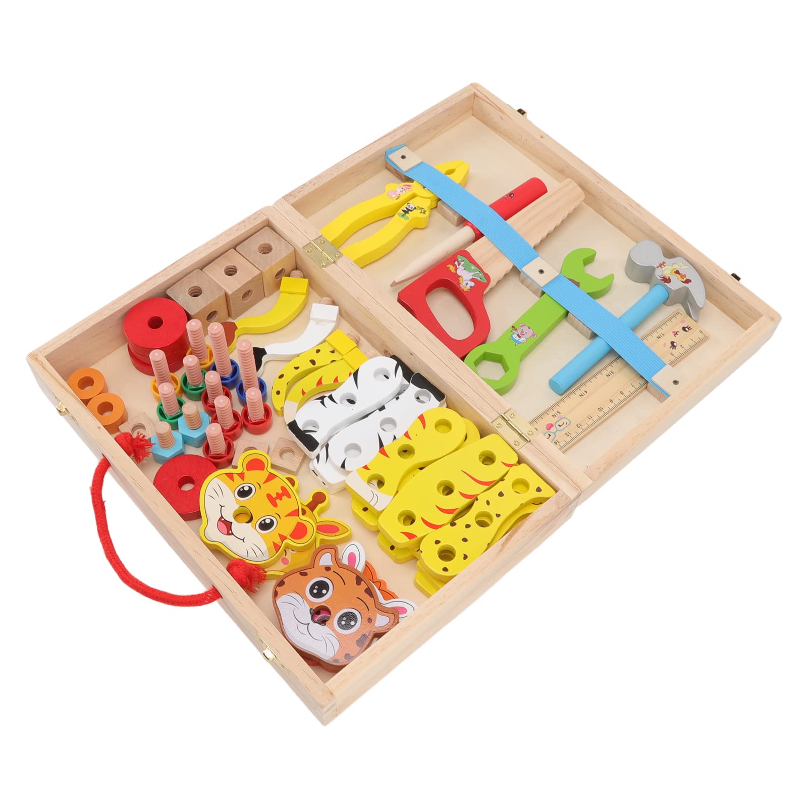 Herramienta de Madera Caja de Herramientas de Juguete Construcción Educativa de Bricolaje Segura Juguetes para Niños para el Desarrollo de Habilidades Lógicas 30 X 6,5 X 20 Cm