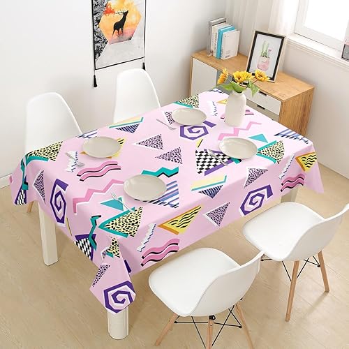 Miniatura 7 de Erosebridal Manteles estilo retro de los años 80, 55 x 94 pulgadas, diseño geométrico abstracto, diseño urbano moderno, círculos y triángulos, Multi