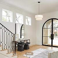 Vista 8 de 16 Inch Modern Farmhouse Chandelier – Layered Linen Strips Hanging Pendant Light, Dimmable Rustic Lighting Fixture for Dining Room, Kitchen Island