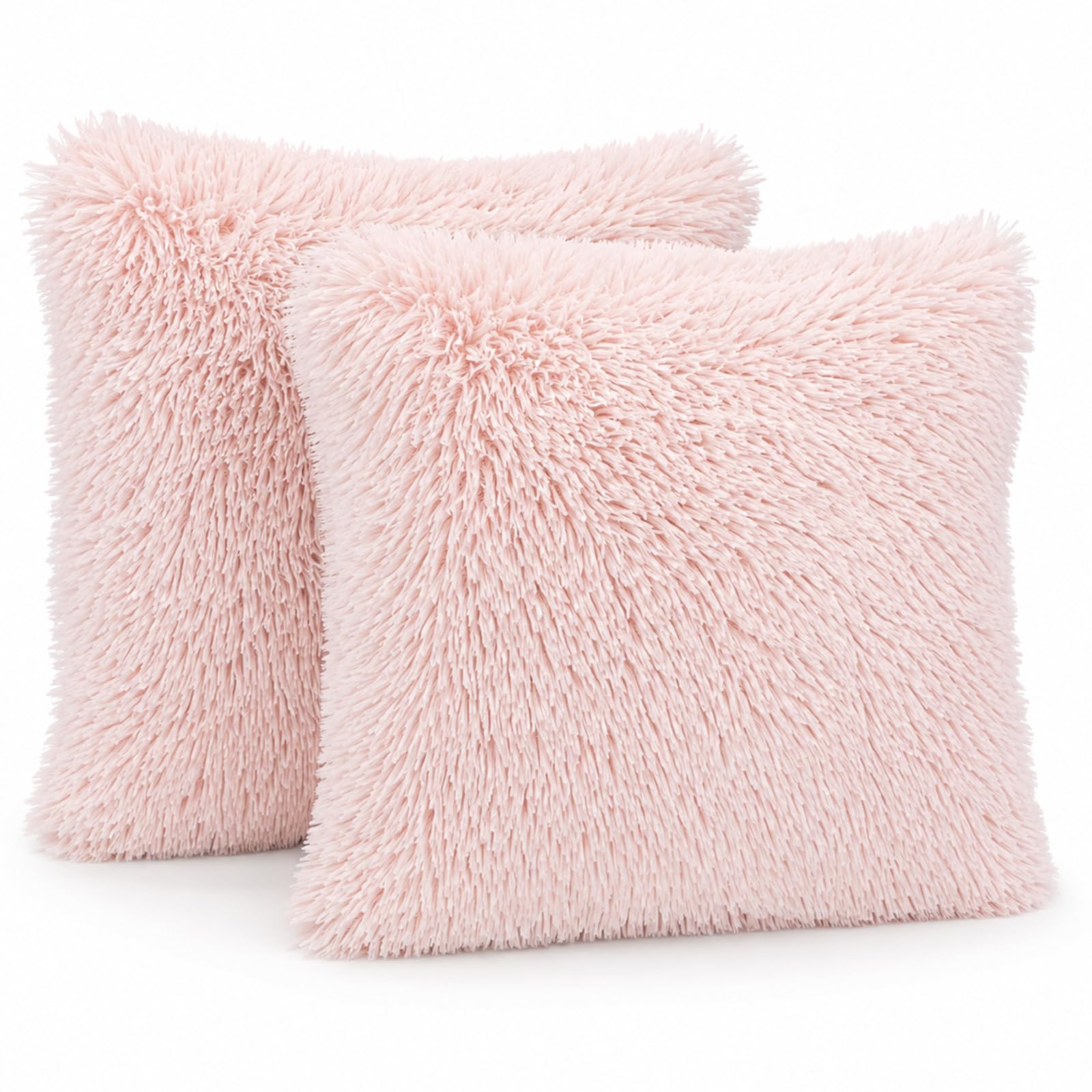 Eds Baby Pink Faux Fur Cushion Covers 18” X 18” (45X45cm) Soft Fluffy Decorative Throw Pillowcases For Sofa Couch Bedroom Or Living Room Square Pillow Cover Only (Pack Of 4, )
