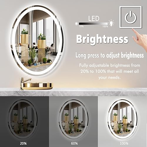 Miniatura 2 de Espejo de tocador ovalado de 28 x 36 pulgadas con luces, espejo LED ovalado para baño, espejo iluminado ovalado, regulable, luz de 3 colores, anti