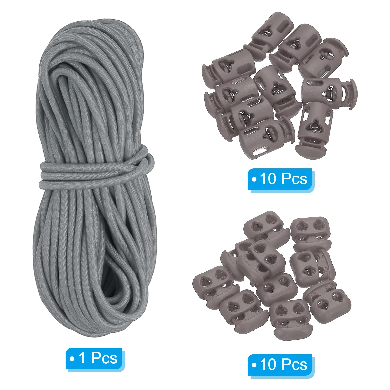 PATIKIL 16 Yard Elastic Bungee Cord & 10pcs Single Hole Cord Lock & 10pcs Double Hole Spring Toggle Stopper for Paracord Drawstring Shoelace Clothing Backpack Bags - Image 4
