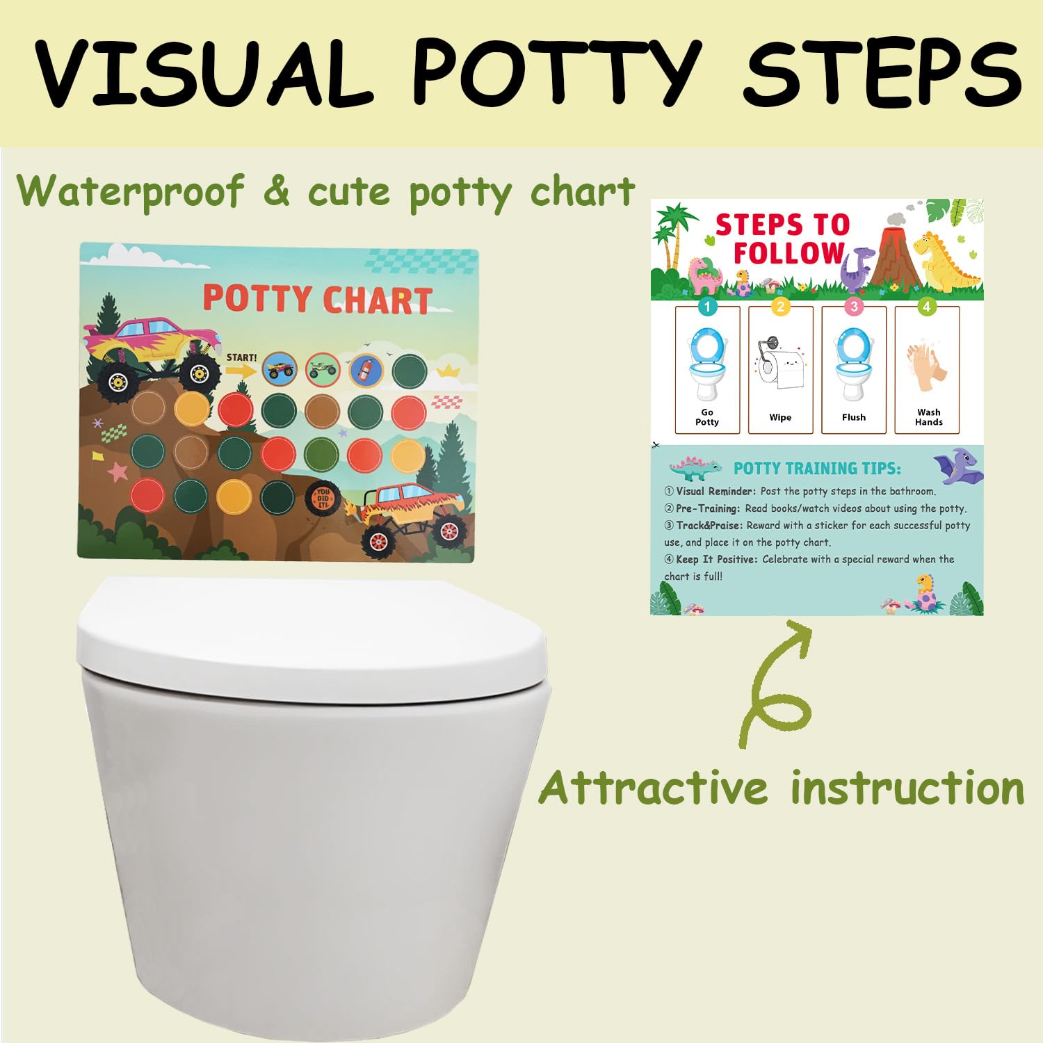 Cars Potty Training Reward Chart for Toddlers Boys, 10Pcs Toilet Training with 280 Stickers for Toilet Success，Waterproof Potty Training Chart for Kids, Develop Toileting Habit with Fun