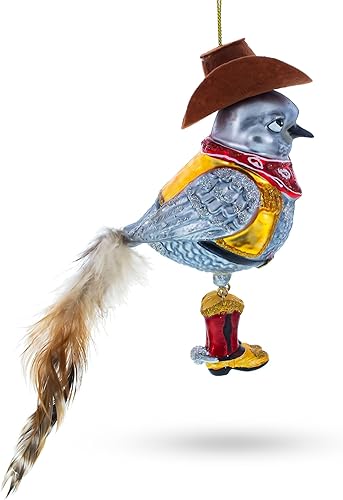 Miniatura 2 de BestPysanky Adorno de Navidad de cristal de pájaro vaquero