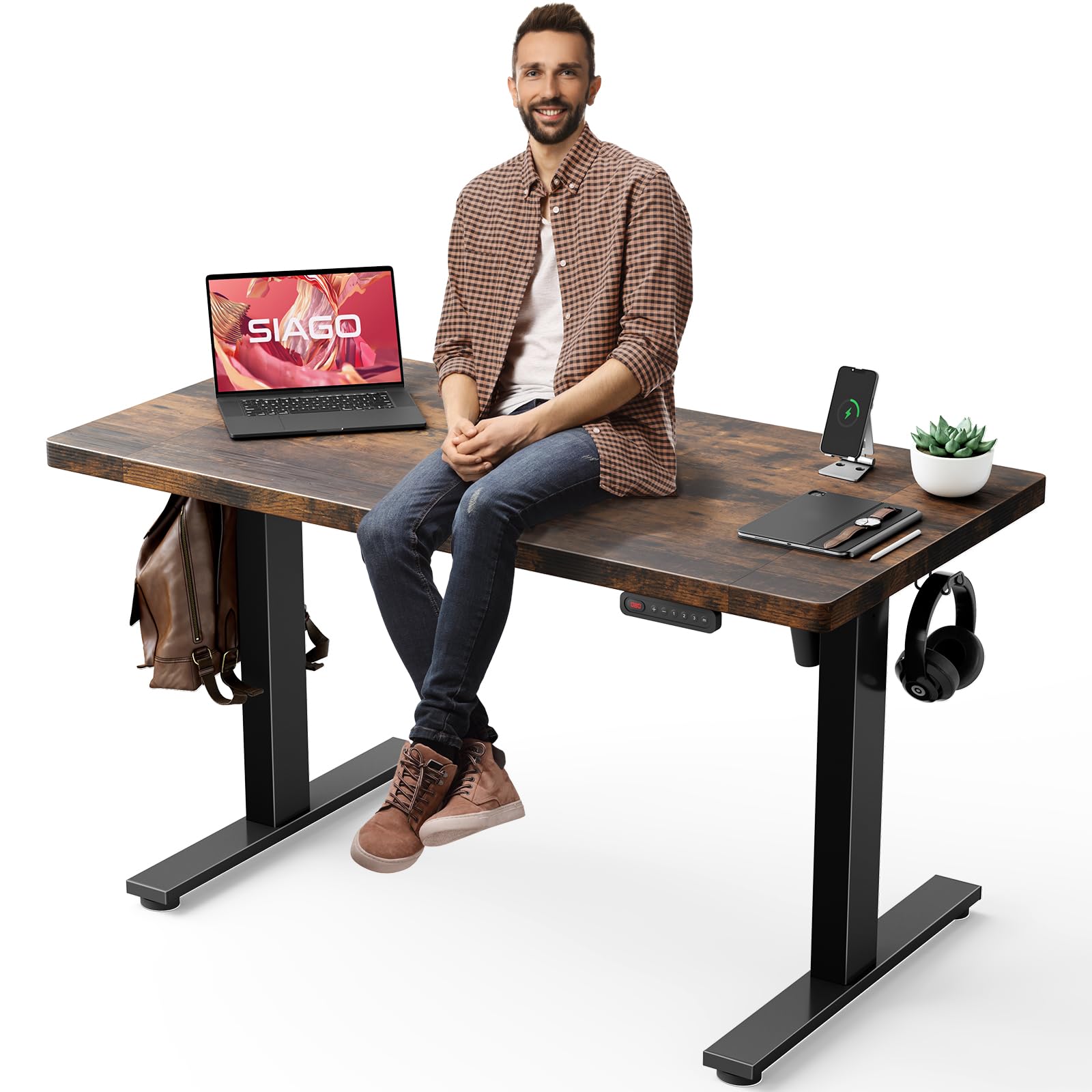 SIAGOElectric Standing Desk Adjustable - 48 x 24 Inch Sit Stand up Desk with Cable Management - 3 Memory Preset Adjustable Height Table