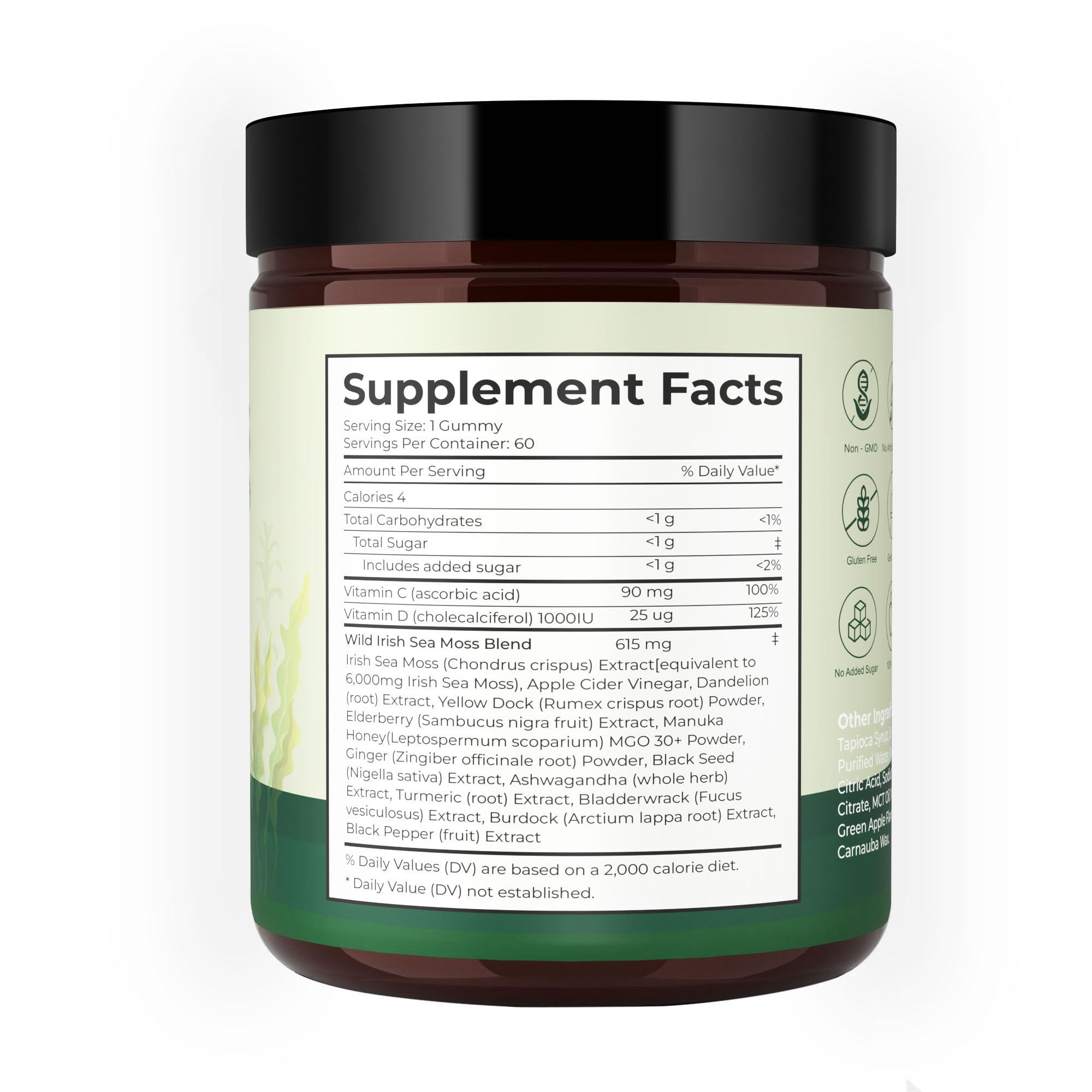 Sea Moss Gummies 16-in-1, Black Seed Oil Ashwagandha Turmeric Bladder Wrack Vitamin C Vitamin D3 Elderberry Manuka Dandelion Yellow Dock Apple Cider Vinegar for Men & Women — Amazon image 2